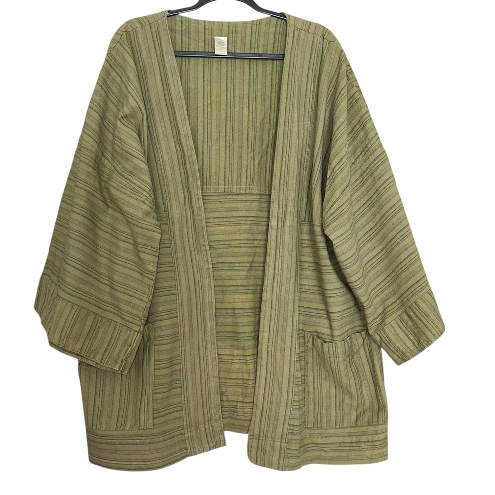 Soul Flower L/XL Striped Green Kimono Cardigan